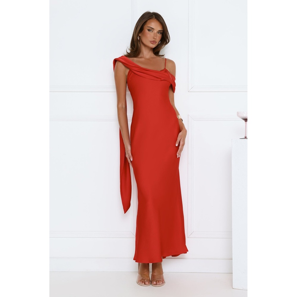 Hello Molly Dear Emilia whispered flame  Satin Asymmetrical Cowl Maxi Dress XS